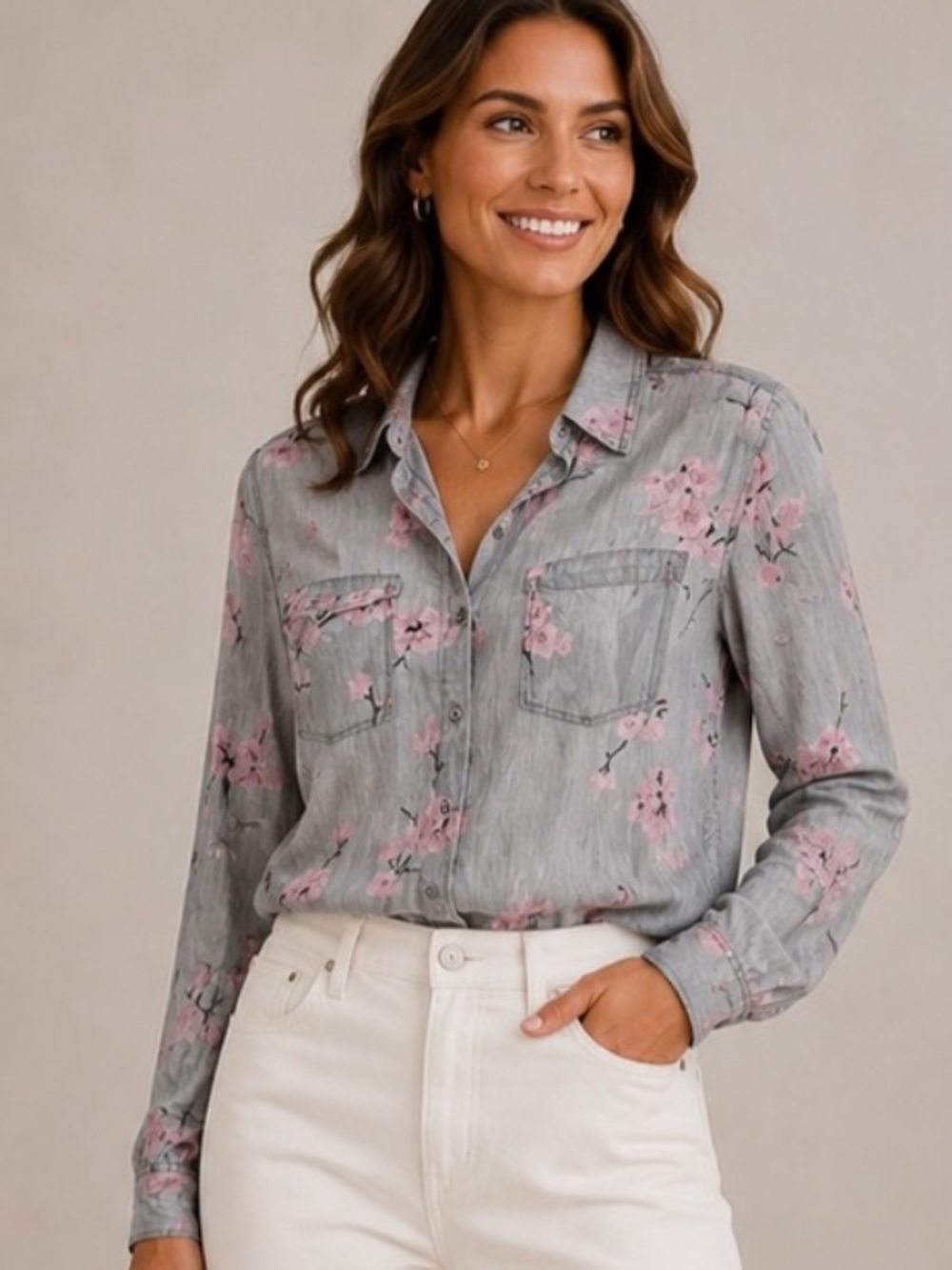 Billy T Madge chambray Cherry Blossom Button Down Shirt - Picture 2 of 10